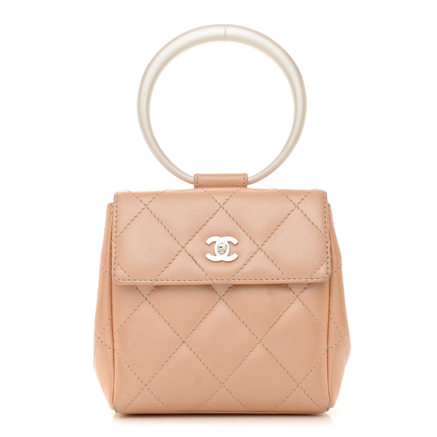 Chanel Iridescent Lambskin Quilted Round Handle Mini Flap Beige 1 of 12
