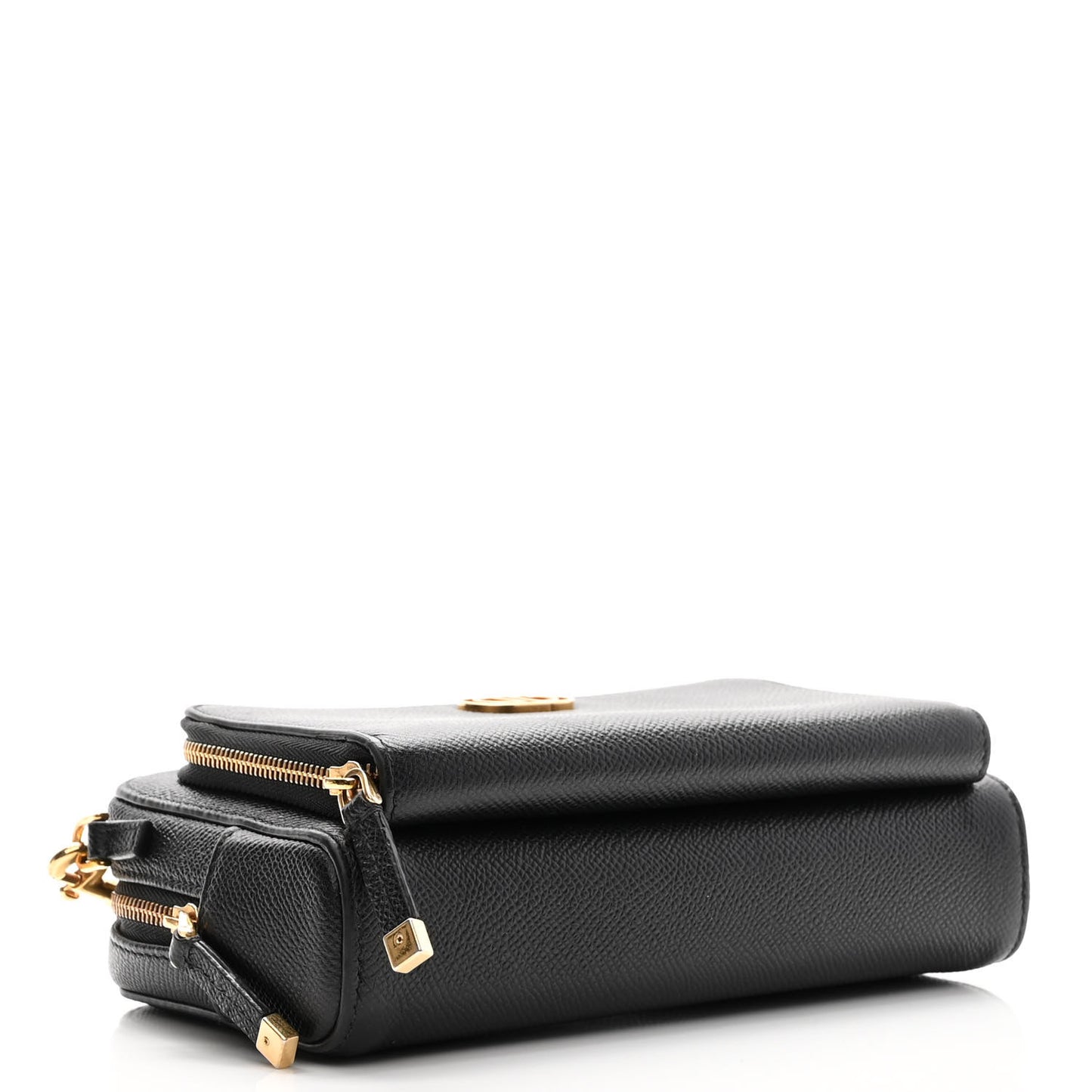Grained Calfskin Caro Double Pouch Black