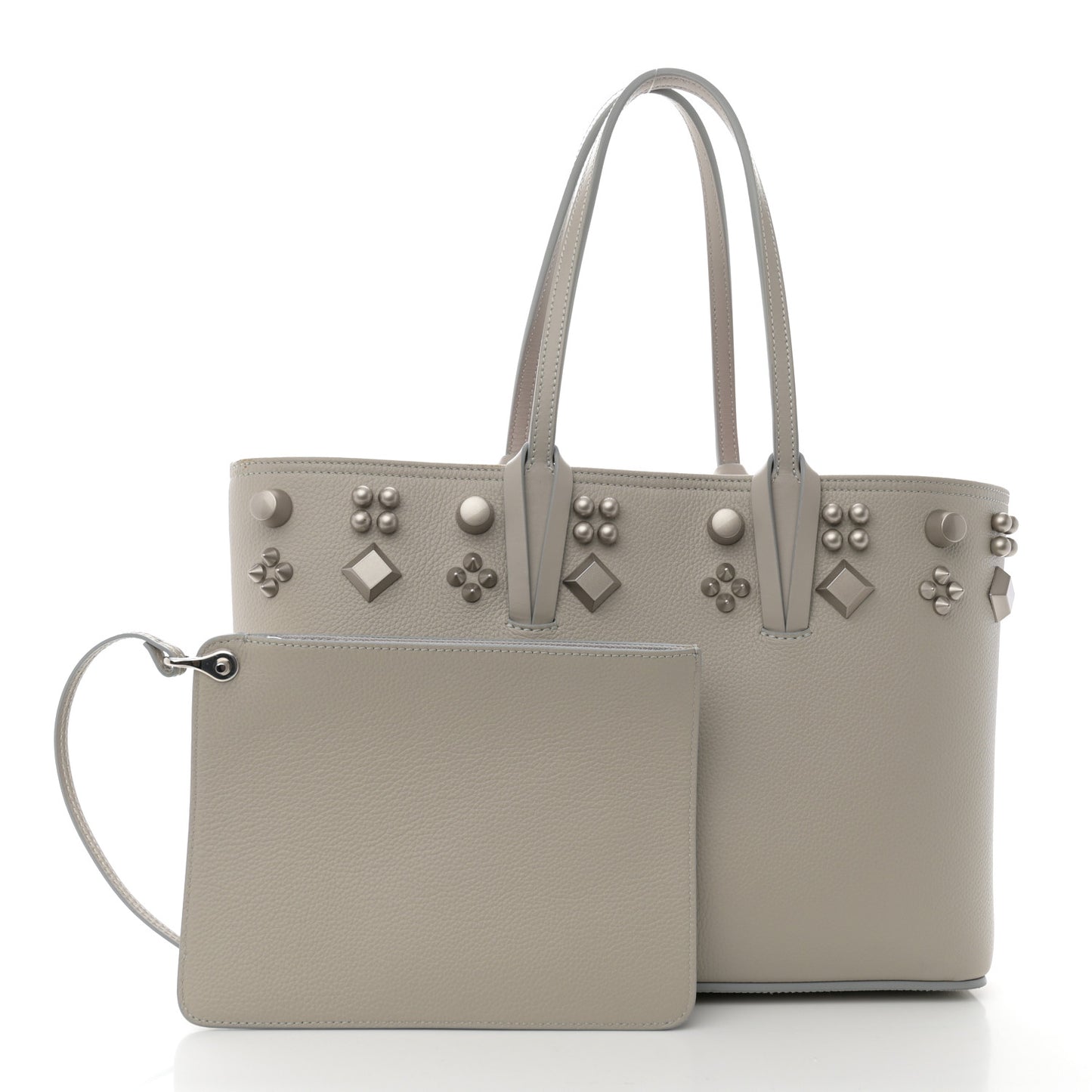 Calfskin Spikes Small East West Cabata Tote Light Grey