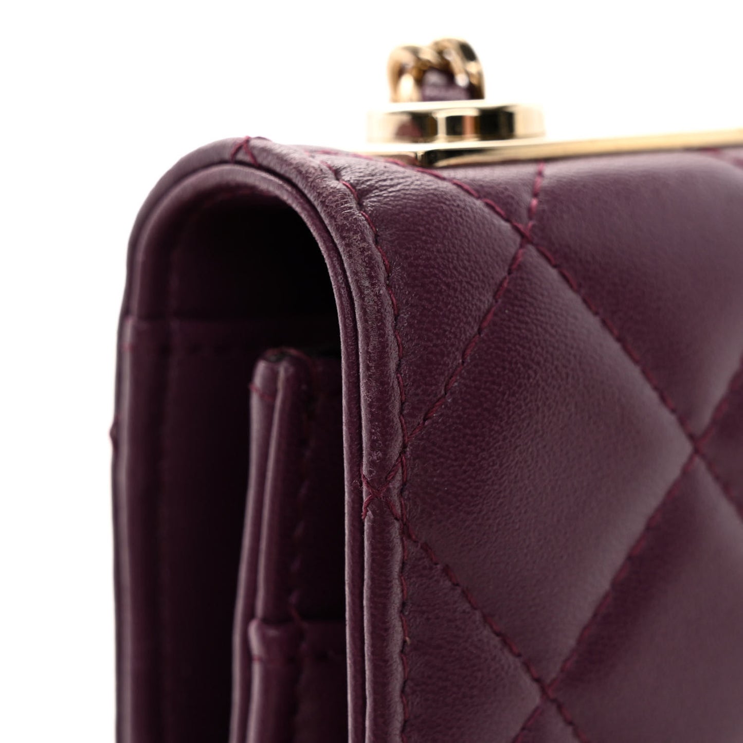 Lambskin Quilted Trendy CC Wallet On Chain WOC Purple