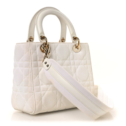 Macrocannage Technical Fabric Medium Lady Dior White