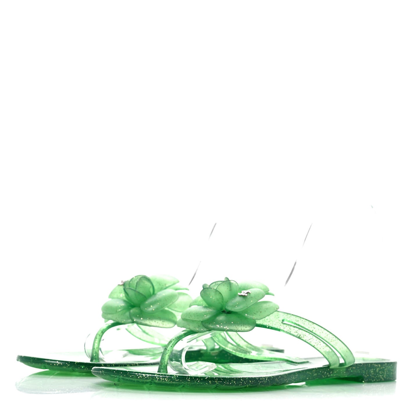 Jelly Camellia Glitter Thong Sandals 39 Green