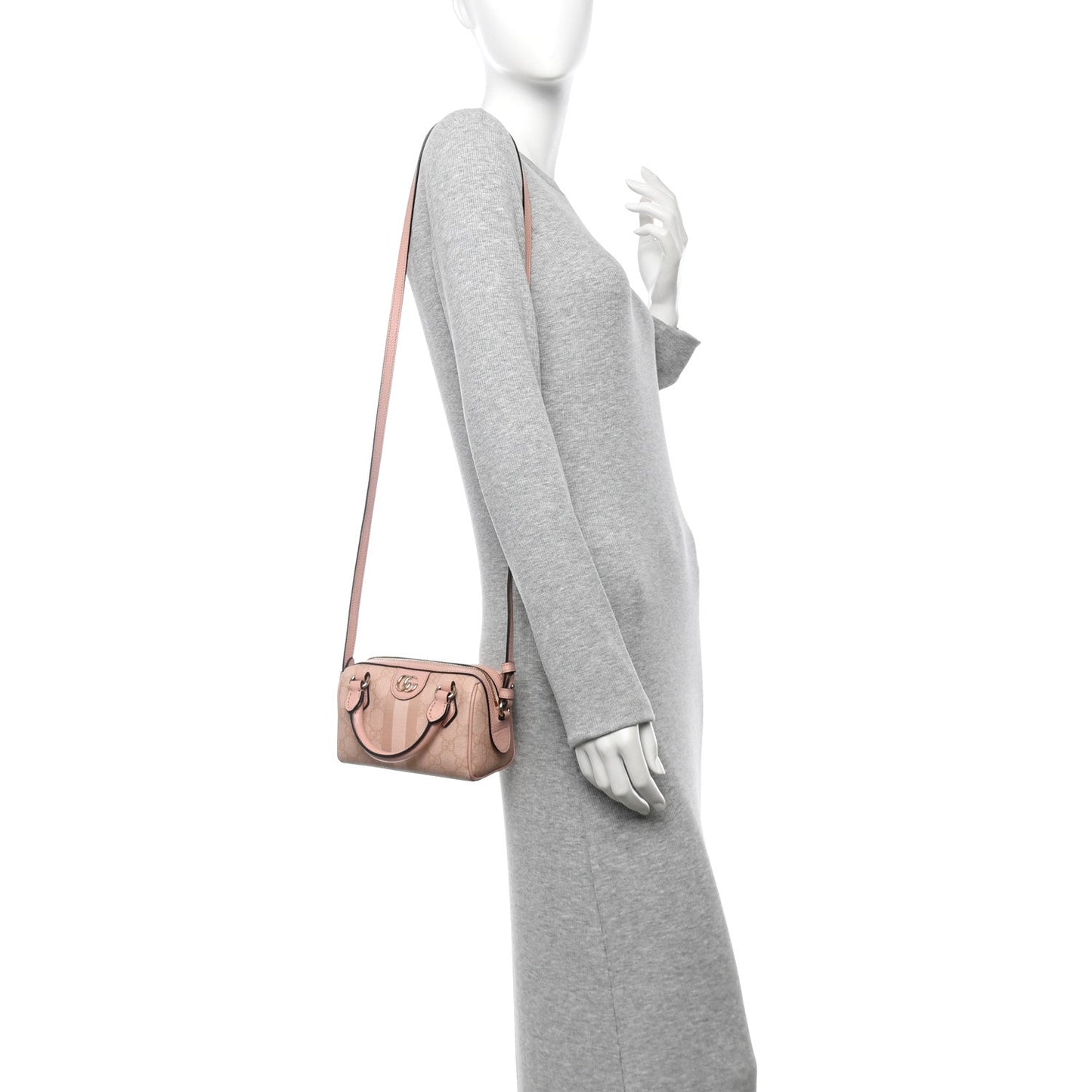 GG Supreme Monogram Textured Dollar Calfskin Web Super Mini Ophidia Top Handle Bowler Bag Rose Pink