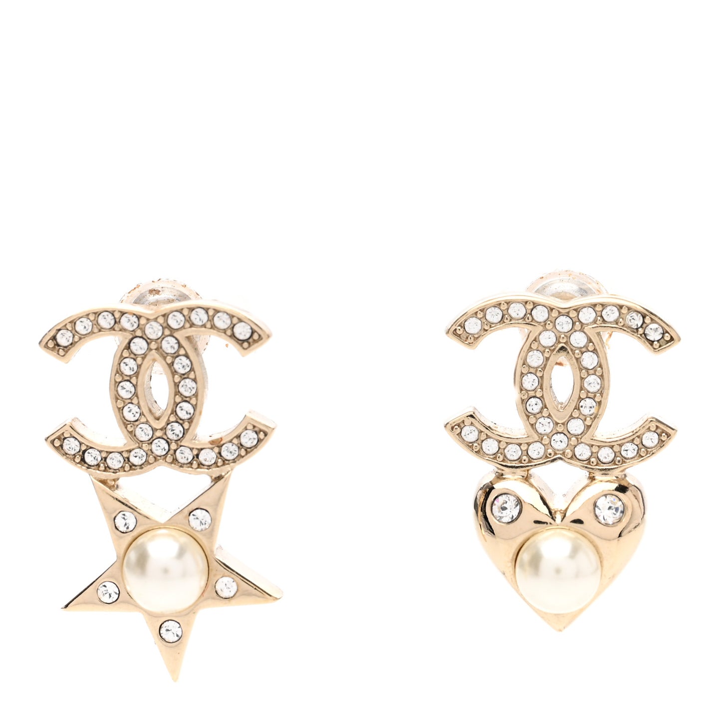 Crystal Pearl Charming Winter CC Star Heart Earrings Gold