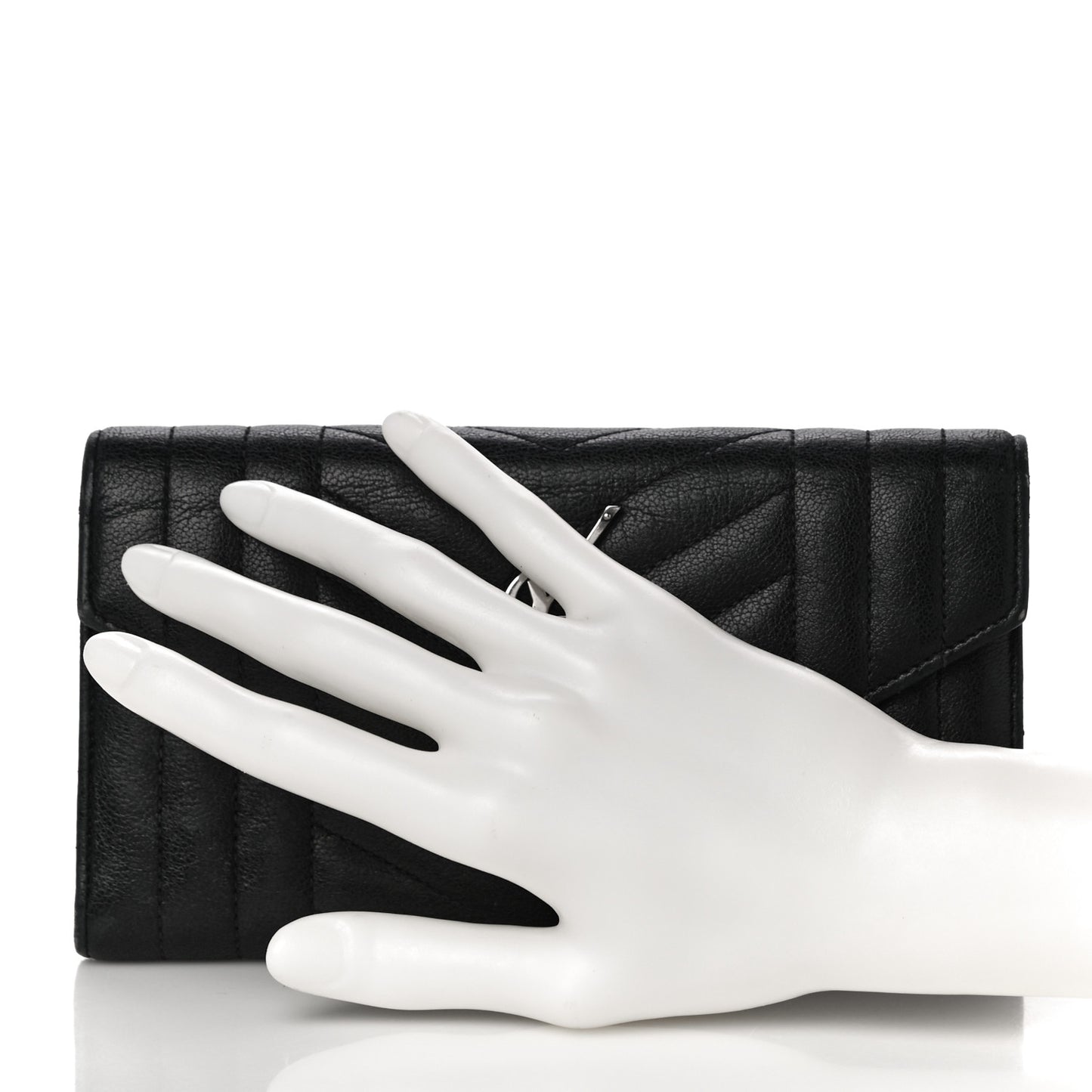 Lambskin Mixed Matelasse Quilted Large Monogram Envelope Wallet Black