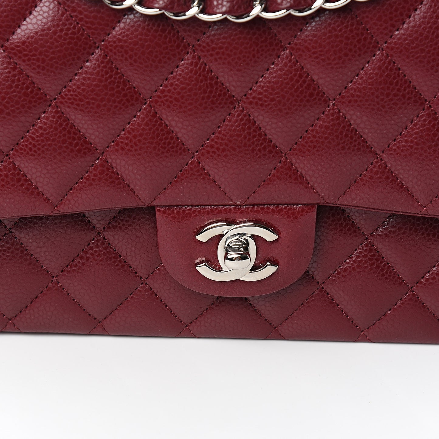 Caviar Quilted Medium Double Flap Dark Red