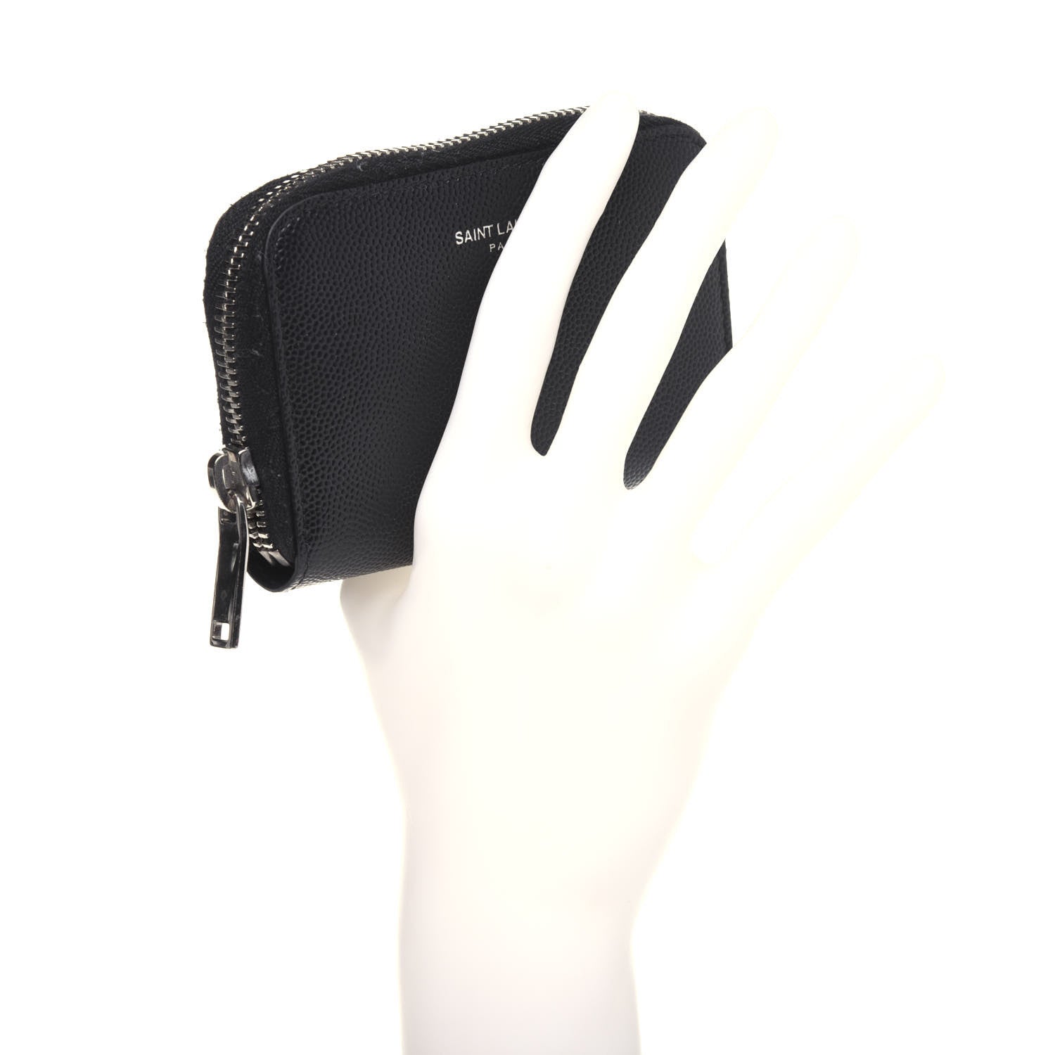 Saint Laurent Grain De Poudre Zip Around Card Holder Black 2 of 13