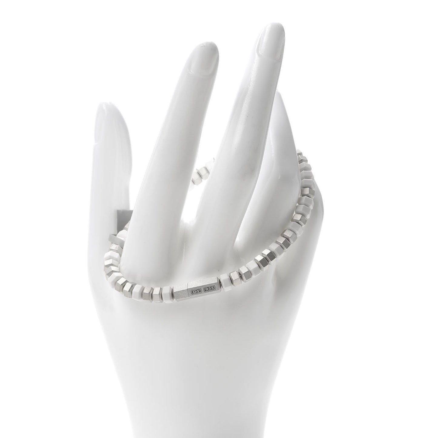 Sterling Silver Hex Bead Bracelet White