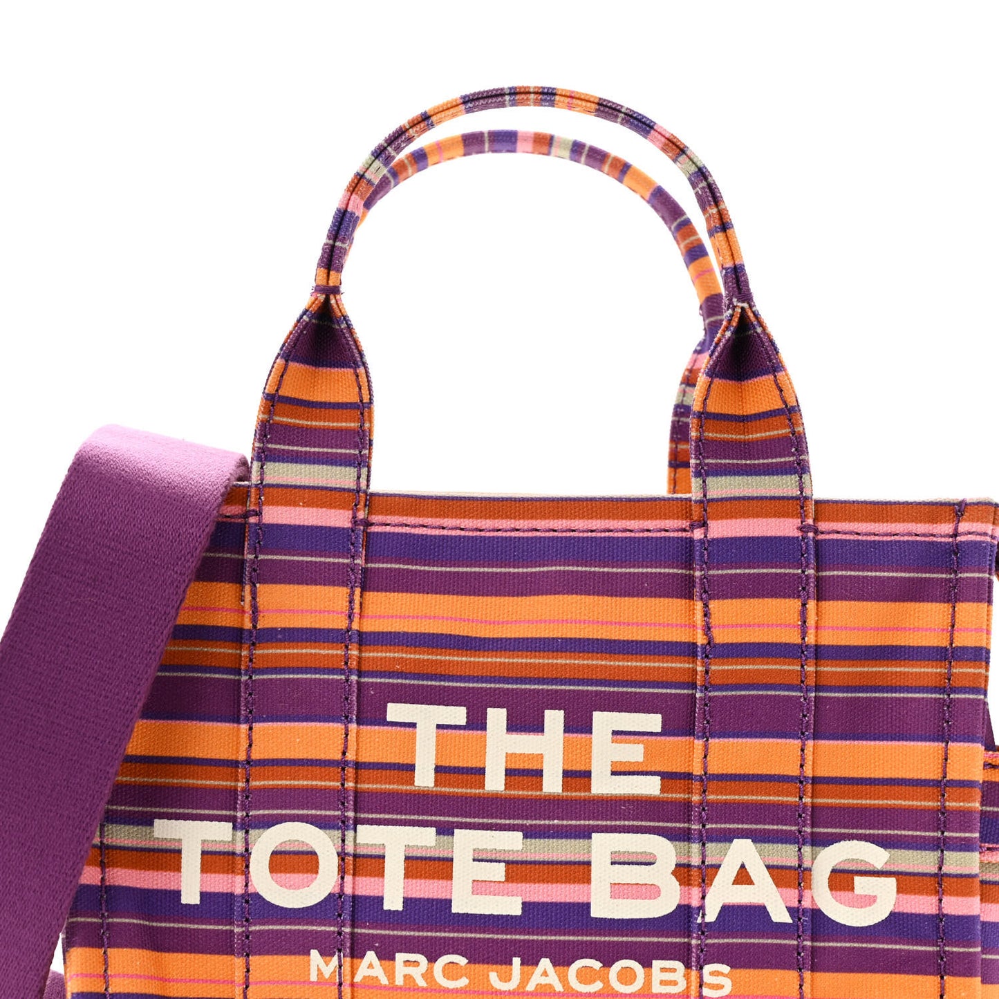 Cotton Canvas Striped Mini The Traveler Tote Bag Purple Multicolor