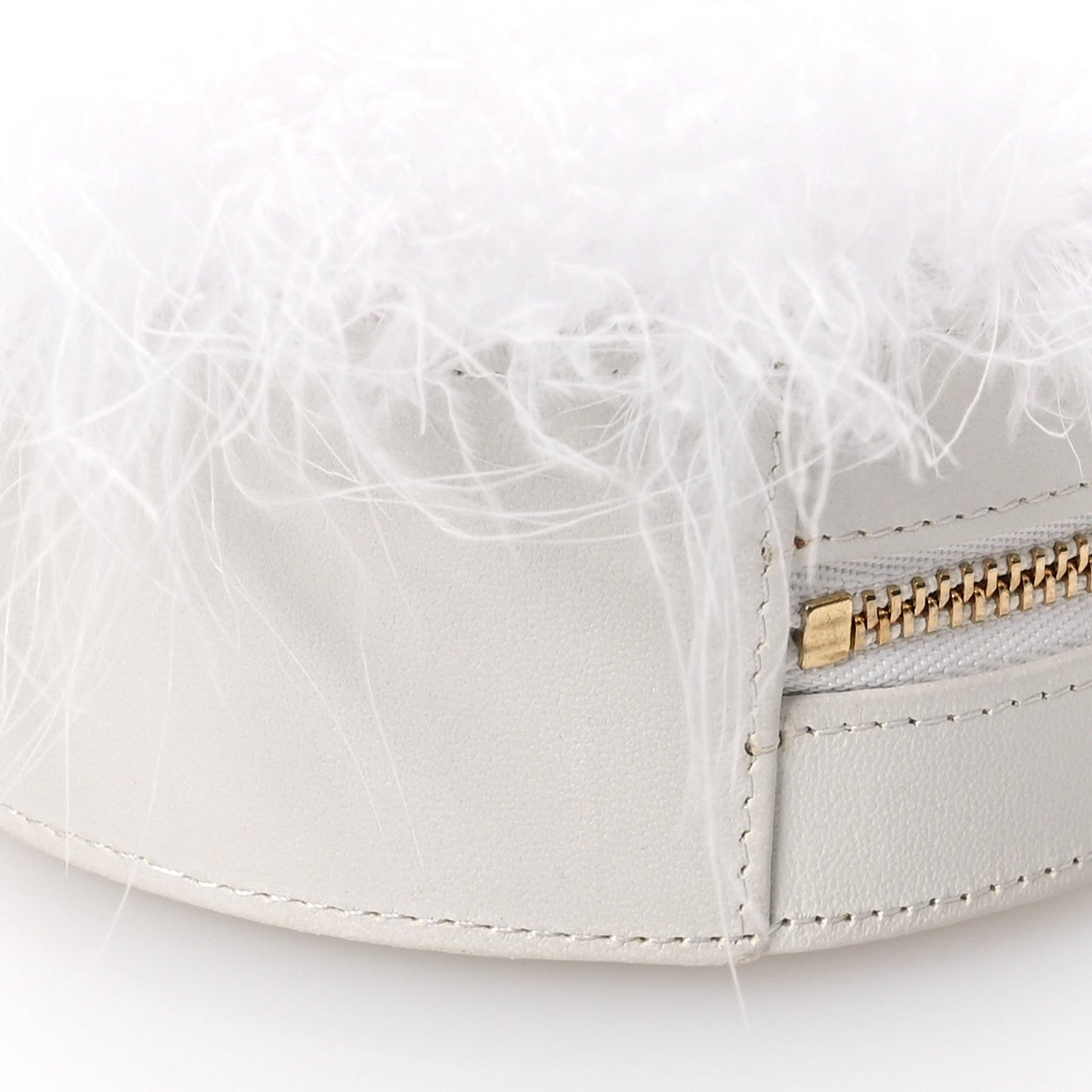 Lambskin Fur Quilted Round Clutch With Chain Ivory