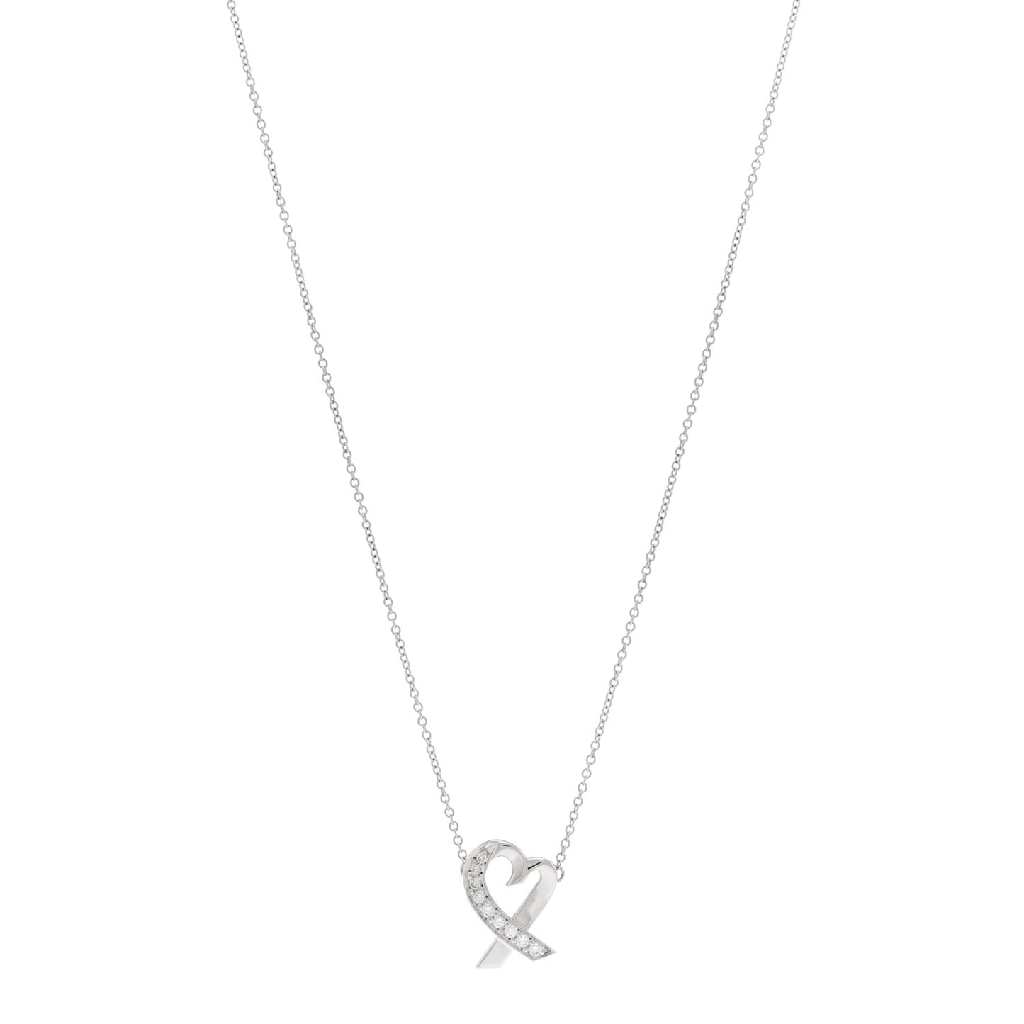 18k White Gold Diamond Small Paloma Picasso Loving Heart Necklace