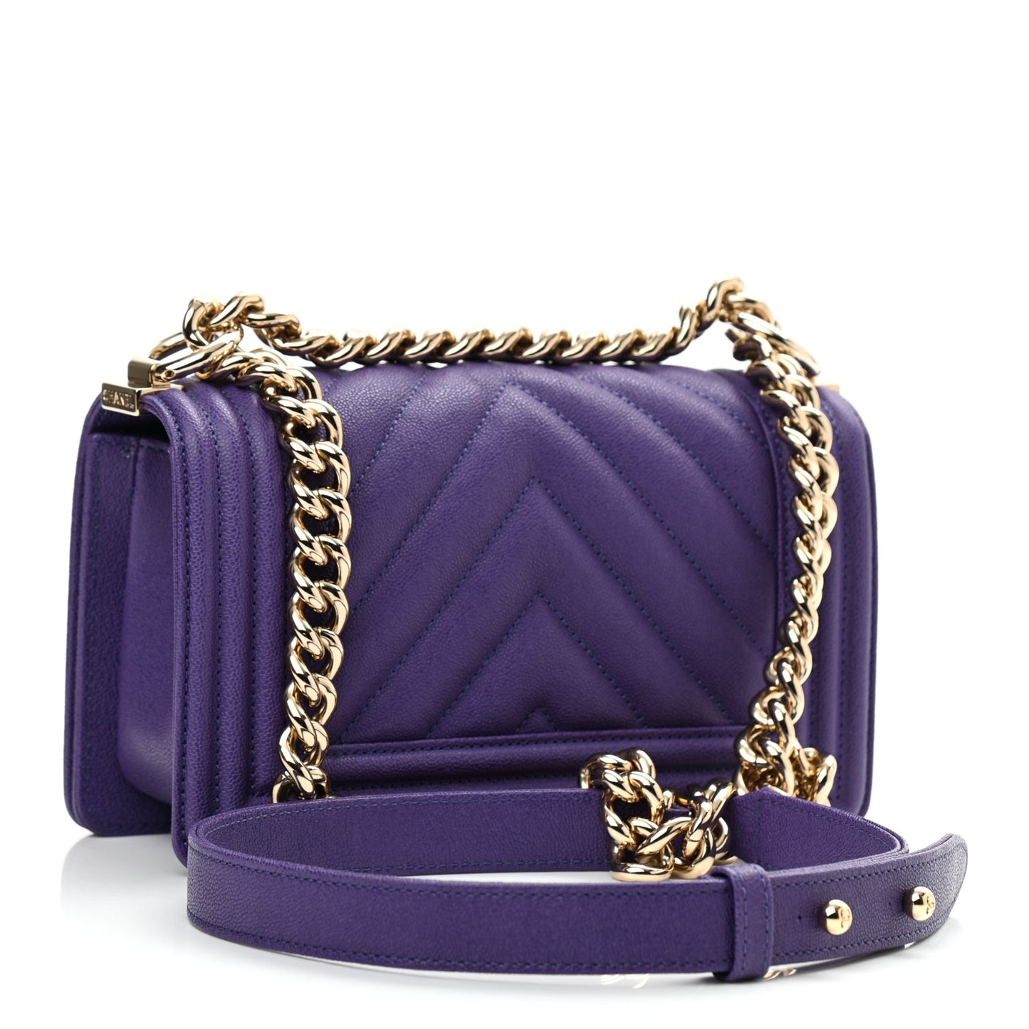 Caviar Chevron Quilted Small Boy Flap Purple