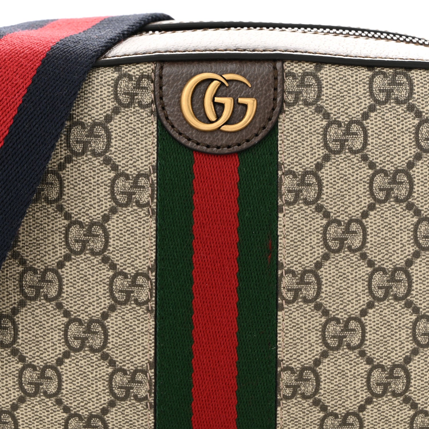 Gucci GG Supreme Monogram Textured Dollar Calfskin Web Ophidia Wristlet Shoulder Bag Beige Ebony New Acero 8 of 10