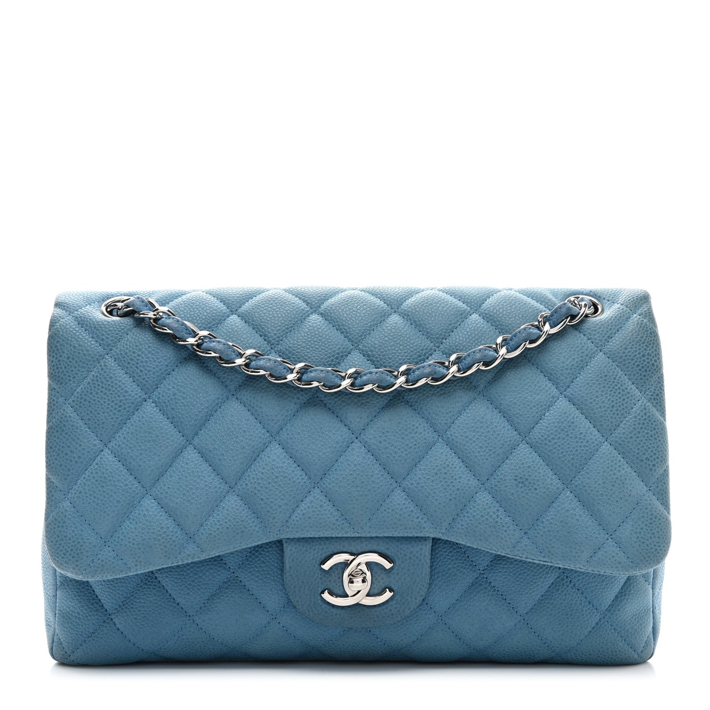 Iridescent Caviar Quilted Jumbo Double Flap Blue