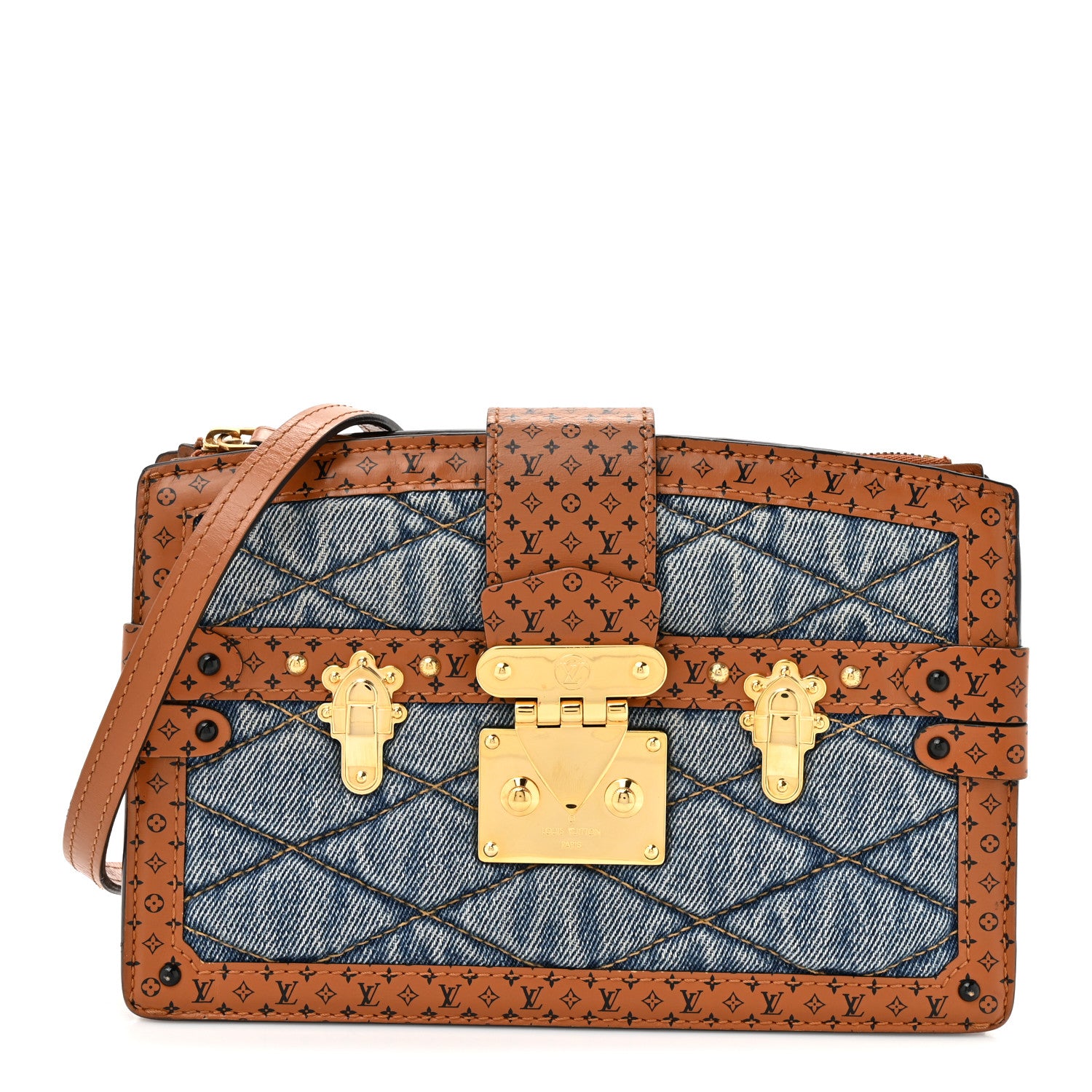 Louis Vuitton Denim Calfskin Malletage Trunk Clutch Light Blue