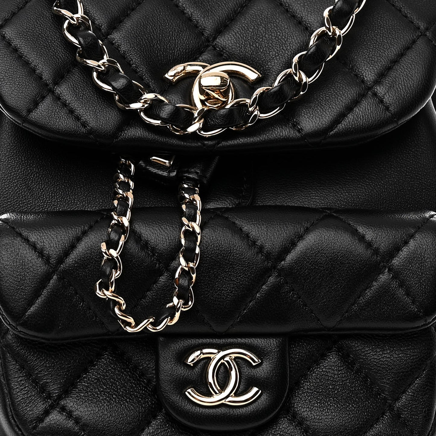 Lambskin Quilted Small Duma Drawstring Backpack Black