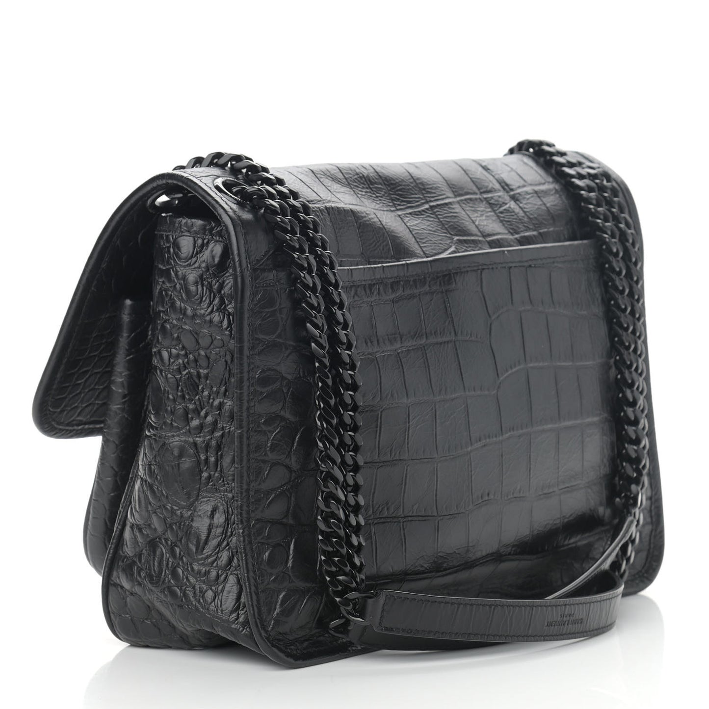 Crocodile Embossed Lambskin Monogram Medium Niki Chain Satchel Black