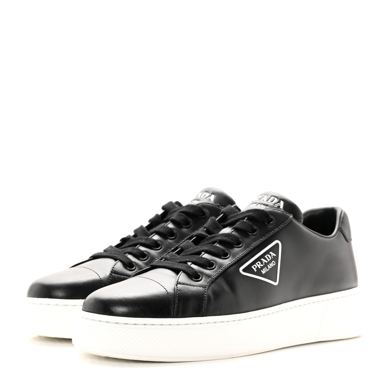 Prada Vitello Soft Triangle Logo Low Top 45mm Sneakers 40 Black White 3 of 14