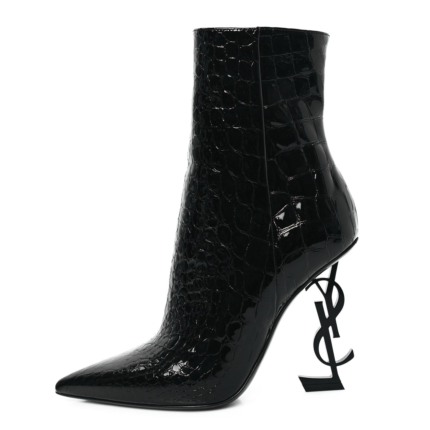 Alligator Embossed Patent Calfskin Opyum 110 Ankle Boots 38 Black