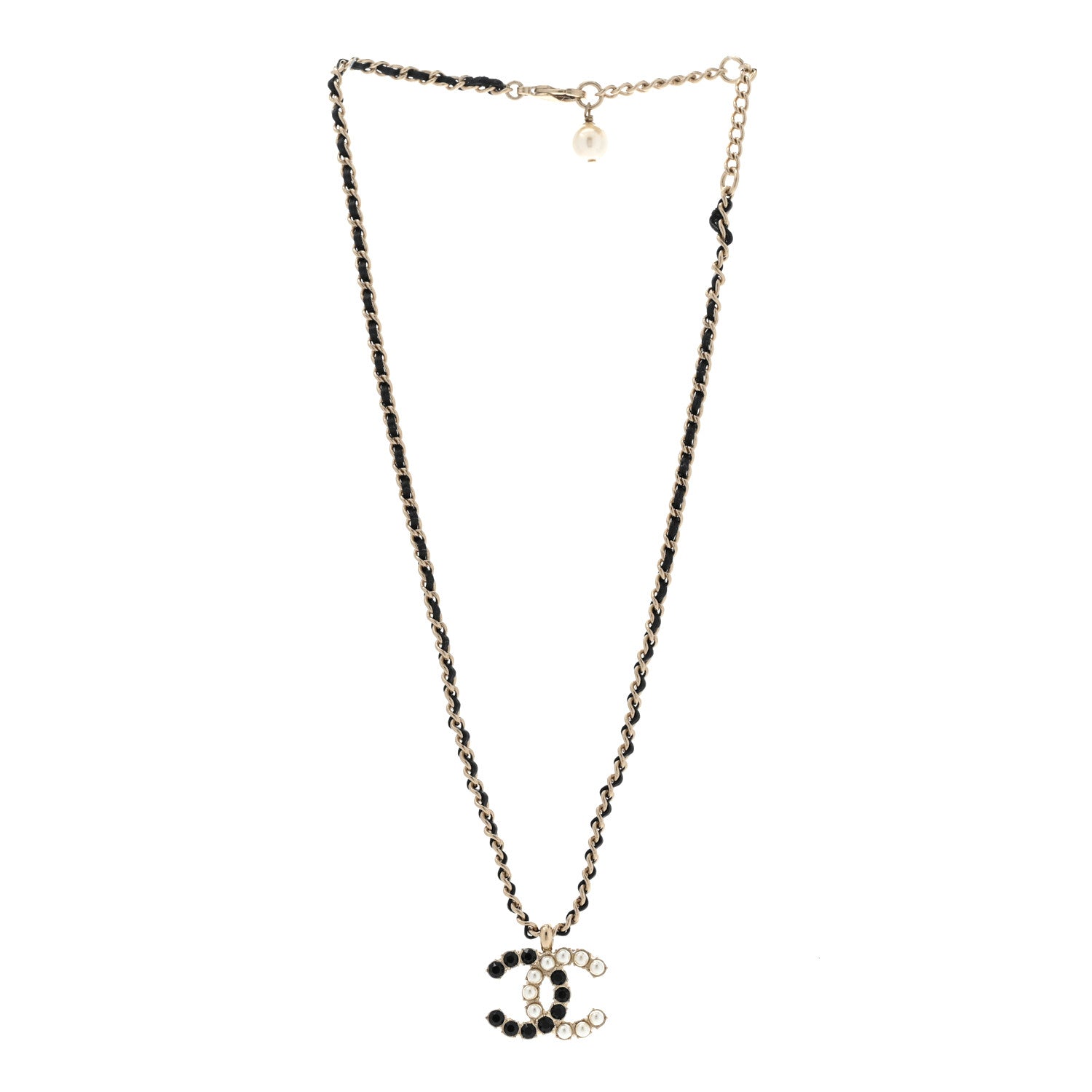 Chanel Pearl Crystal Lambskin Chain CC Short Necklace Black Gold 3 of 8