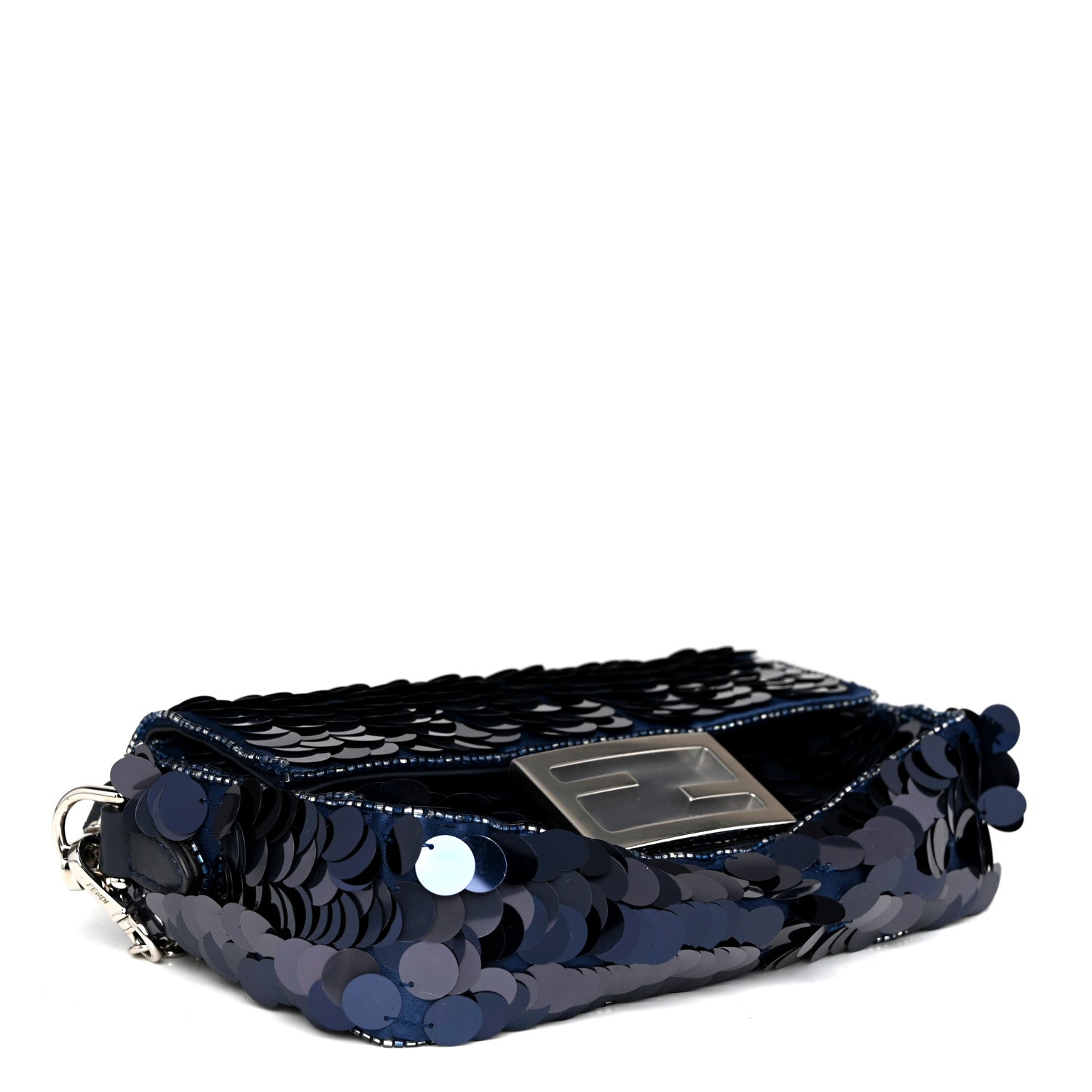 Fendi Sequin Paillettes Vitello Grace Striped Mini Baguette Dark Blue Lunai 4 of 10