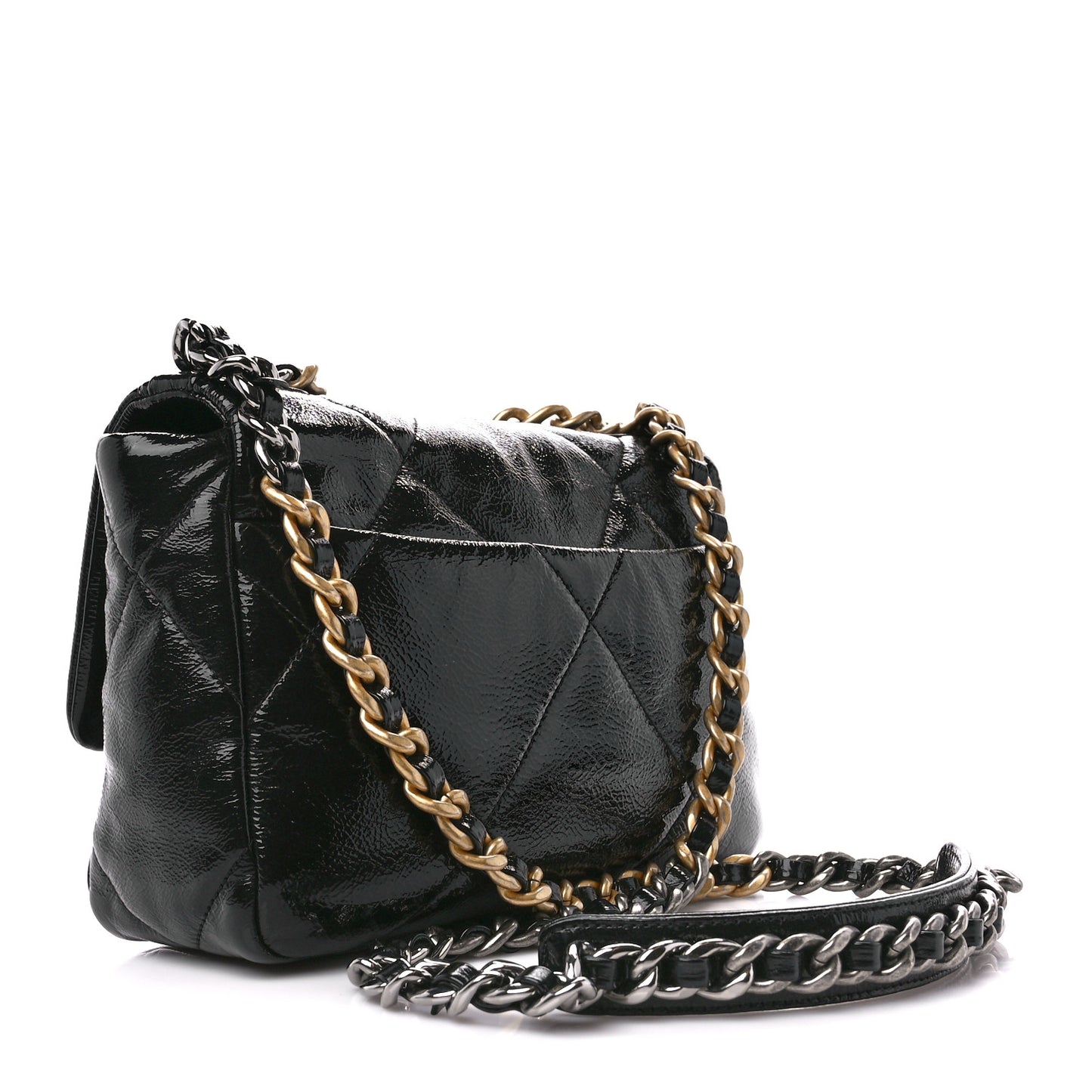 Shiny Crumpled Calfskin Quilted Medium Chanel 19 Flap Black