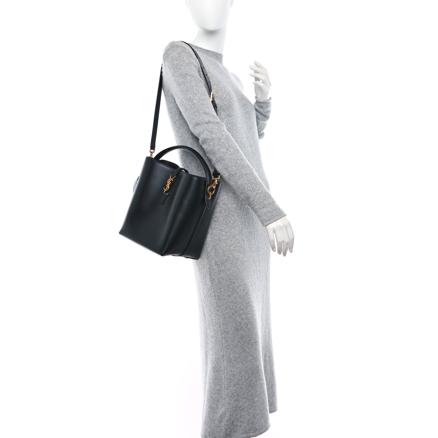 Smooth Shiny Calfskin Monogram Le 37 Bucket Bag Black