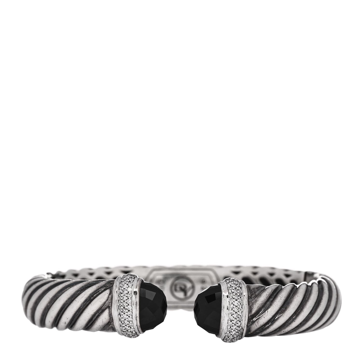 David Yurman Sterling Silver Diamond Black Onyx 10mm Waverly Bracelet 1 of 3