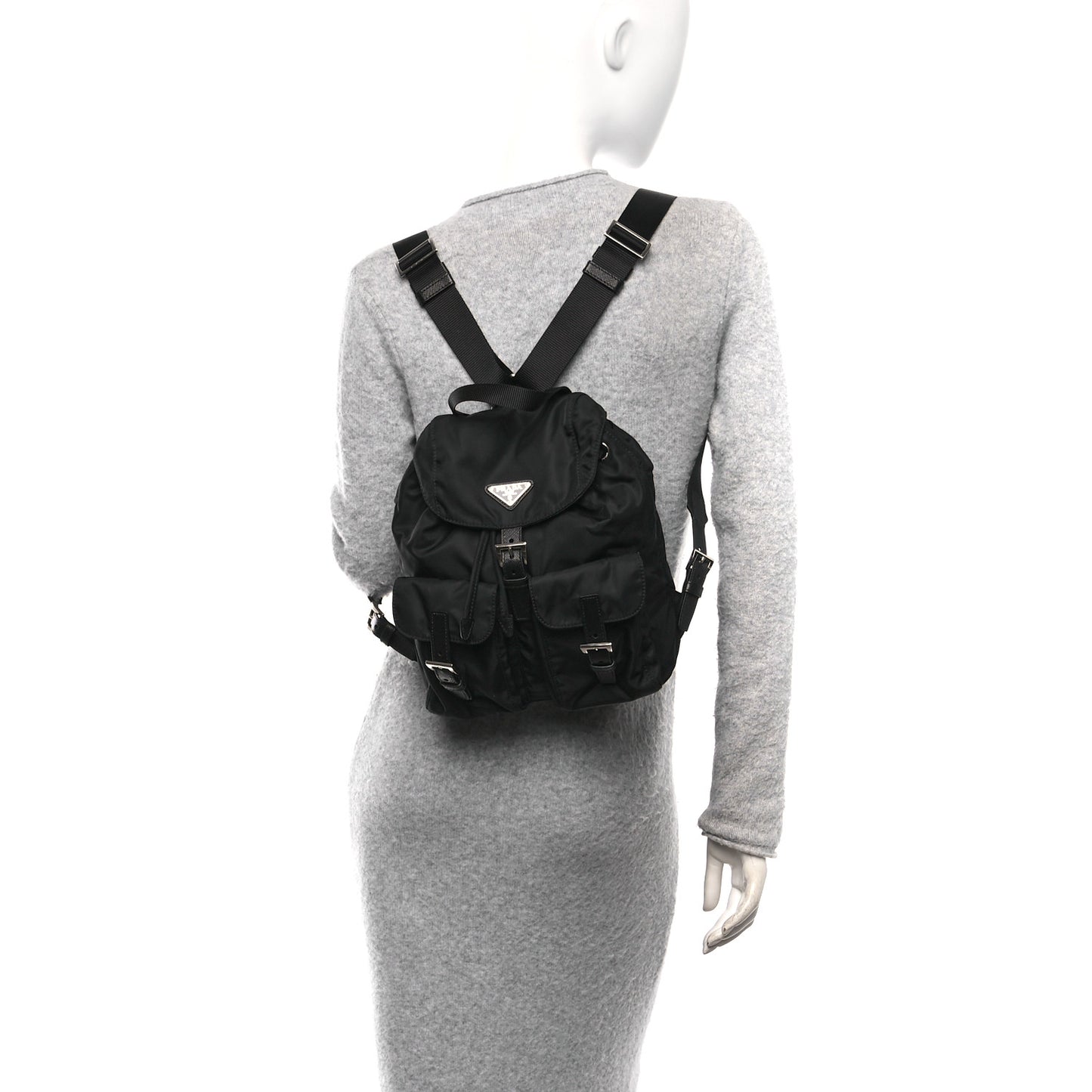 Tessuto Nylon Saffiano Small Backpack Black