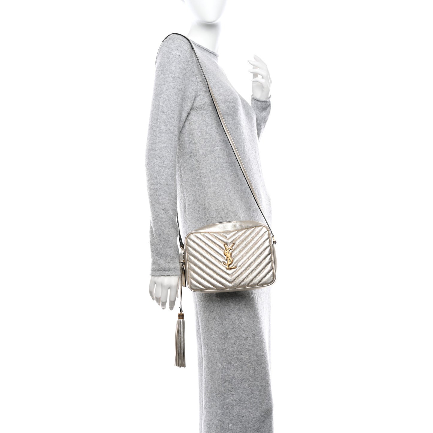 Metallic Calfskin Matelasse Monogram Lou Camera Bag Platino