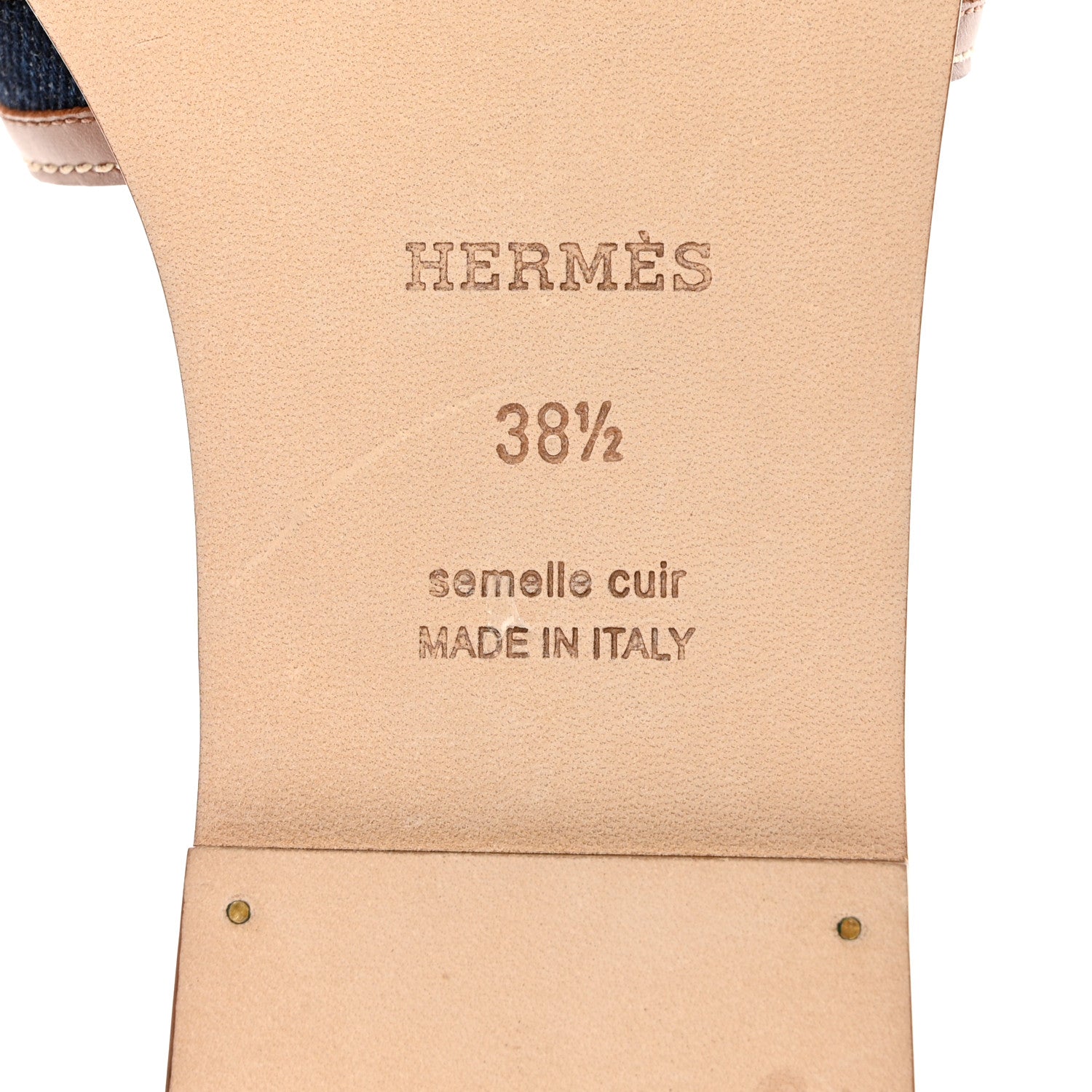 Hermes Calfskin Denim Oran Sandals 38.5 Bleu Brut Gold 8 of 9
