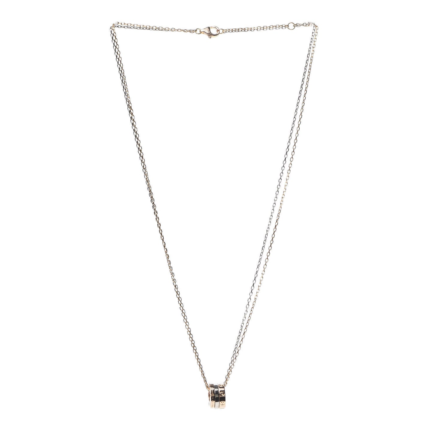 18K White Pink Gold Diamond Three Ring LOVE Pendant Necklace