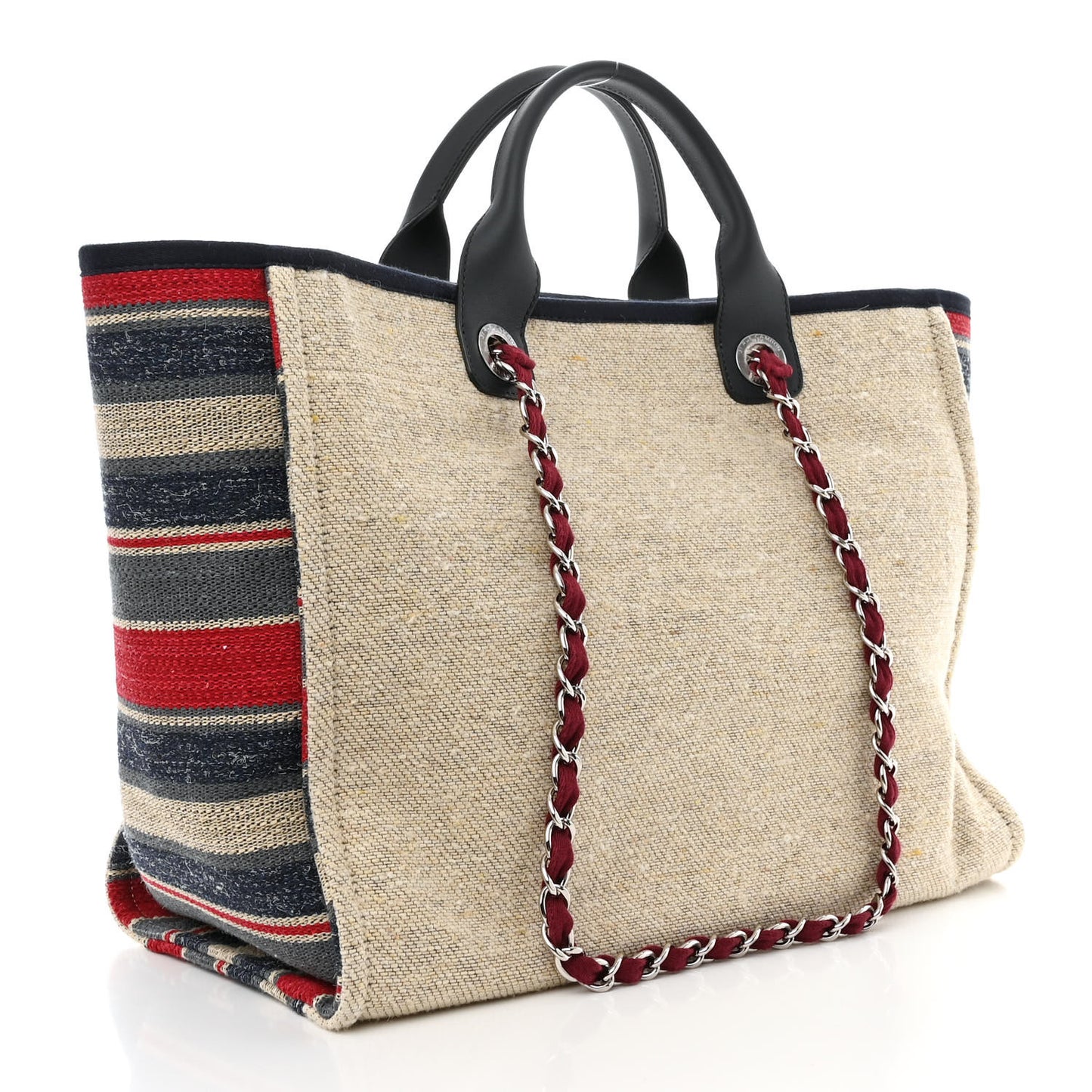 Striped Canvas Medium Deauville Tote Beige