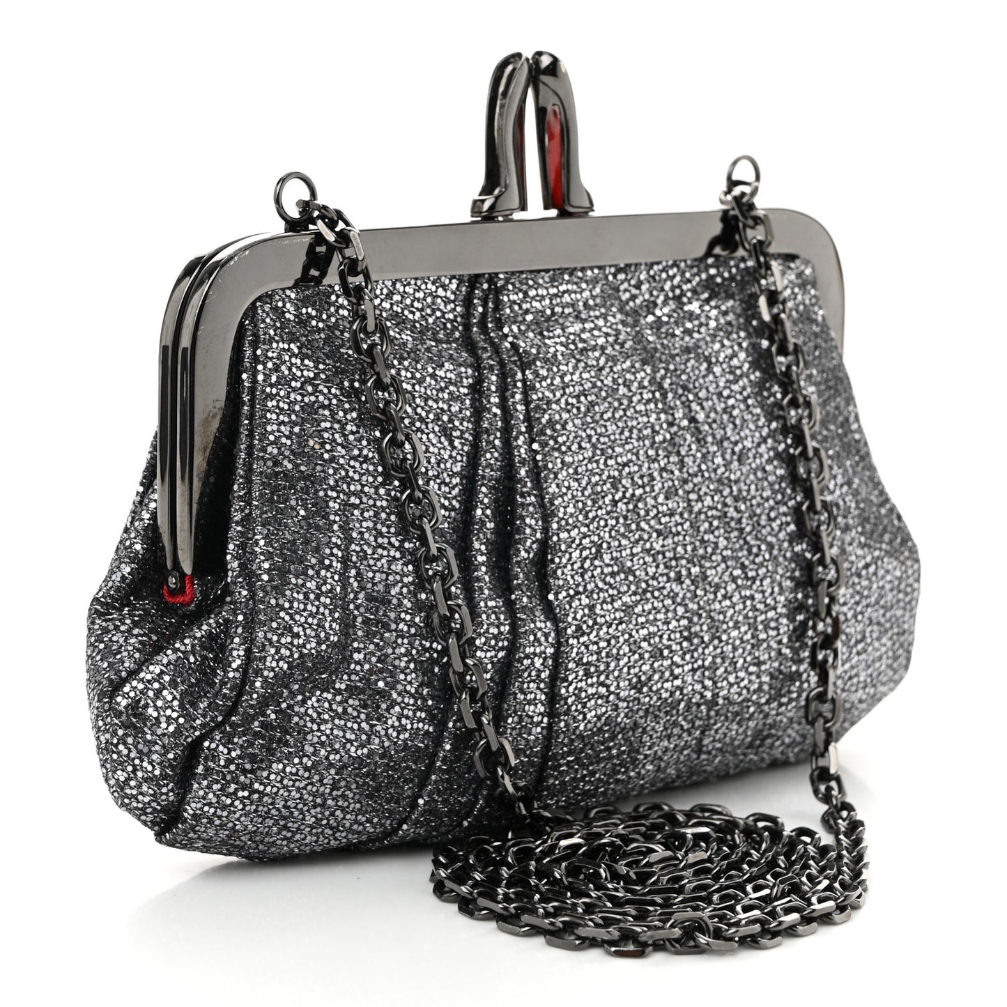 Glitter Fabric Crossbody Clutch Silver