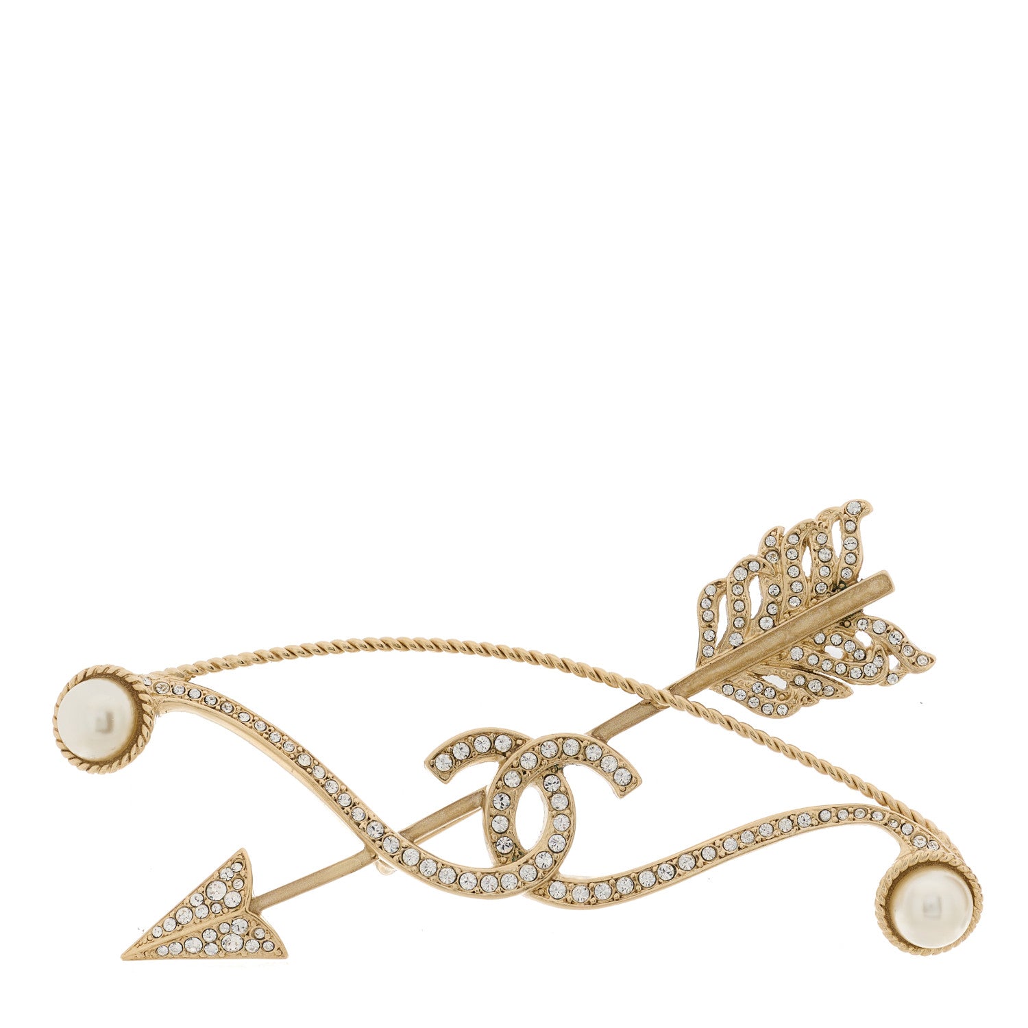 Chanel Crystal Pearl CC Arrow Brooch Gold 1 of 5