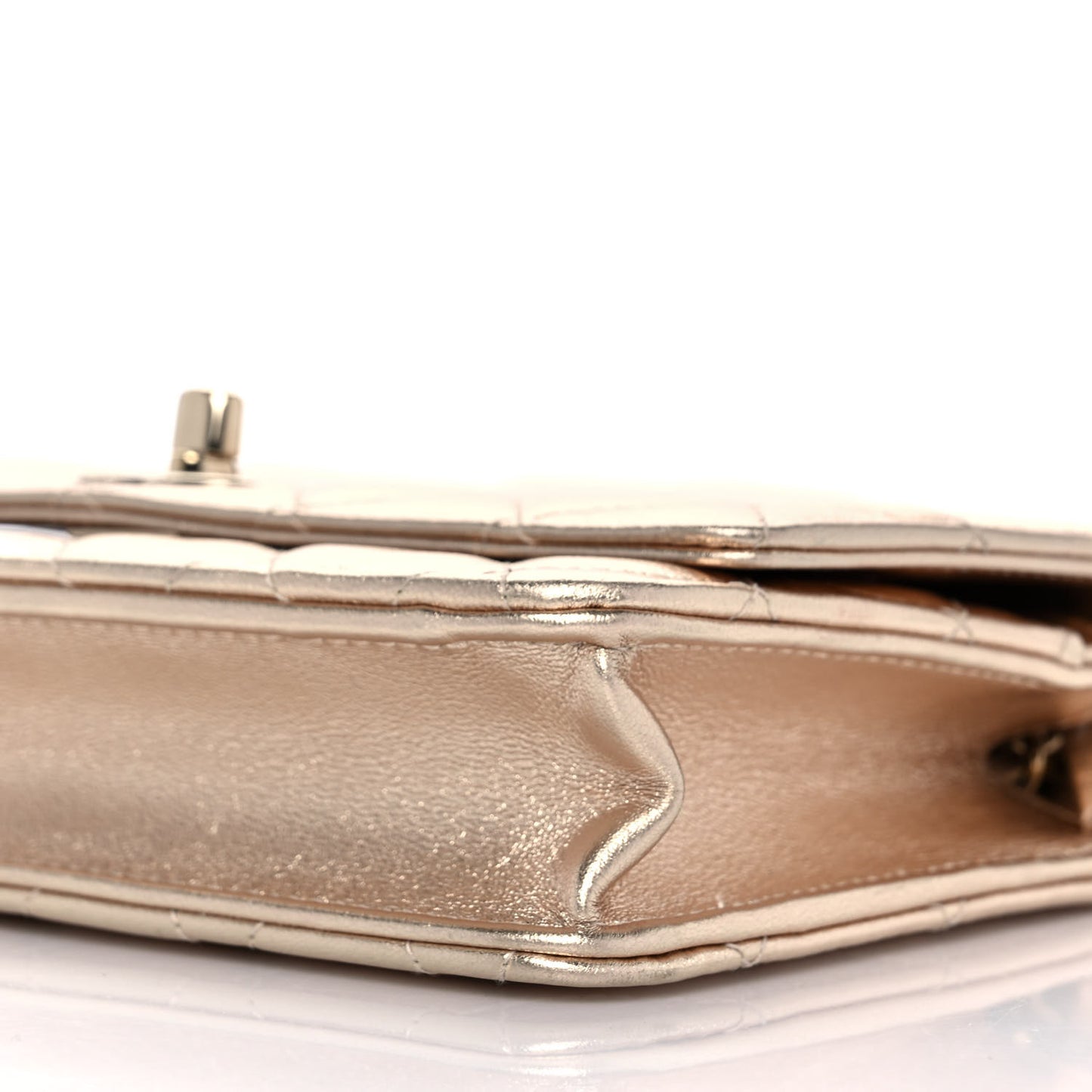 Metallic Lambskin Quilted Trendy CC Wallet On Chain WOC Gold