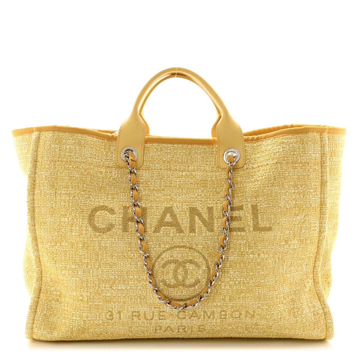 Woven Straw Raffia Large Deauville Tote Light Yellow