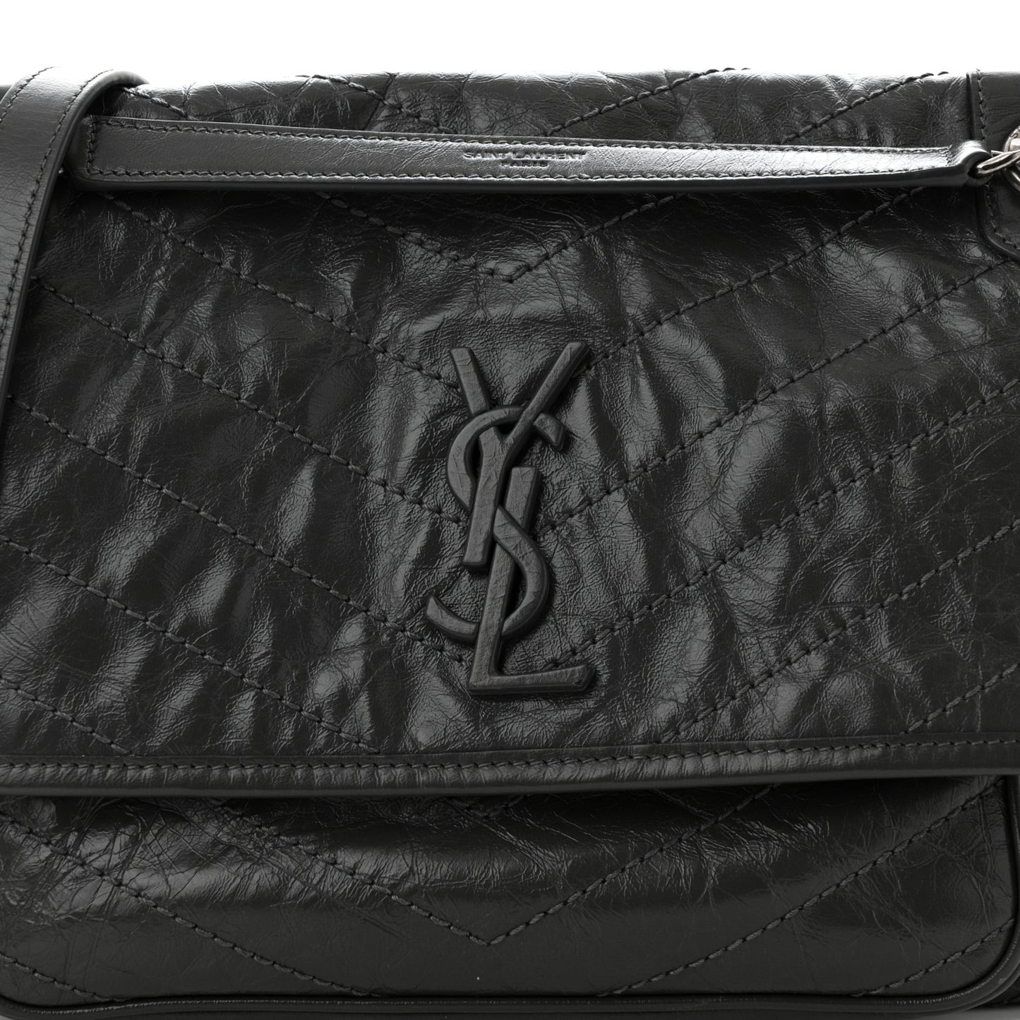 Crinkled Calfskin Matelasse Monogram Medium Niki Chain Satchel Fog