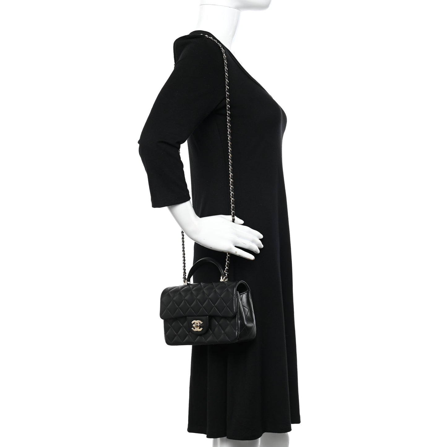 Lambskin Quilted Mini Top Handle Rectangular Flap Black