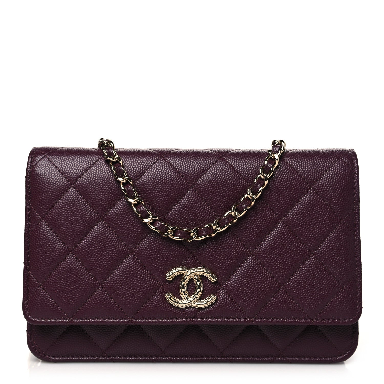 Chanel Caviar Quilted Chain Embossed CC Wallet On Chain WOC Burgundy 1 of 12