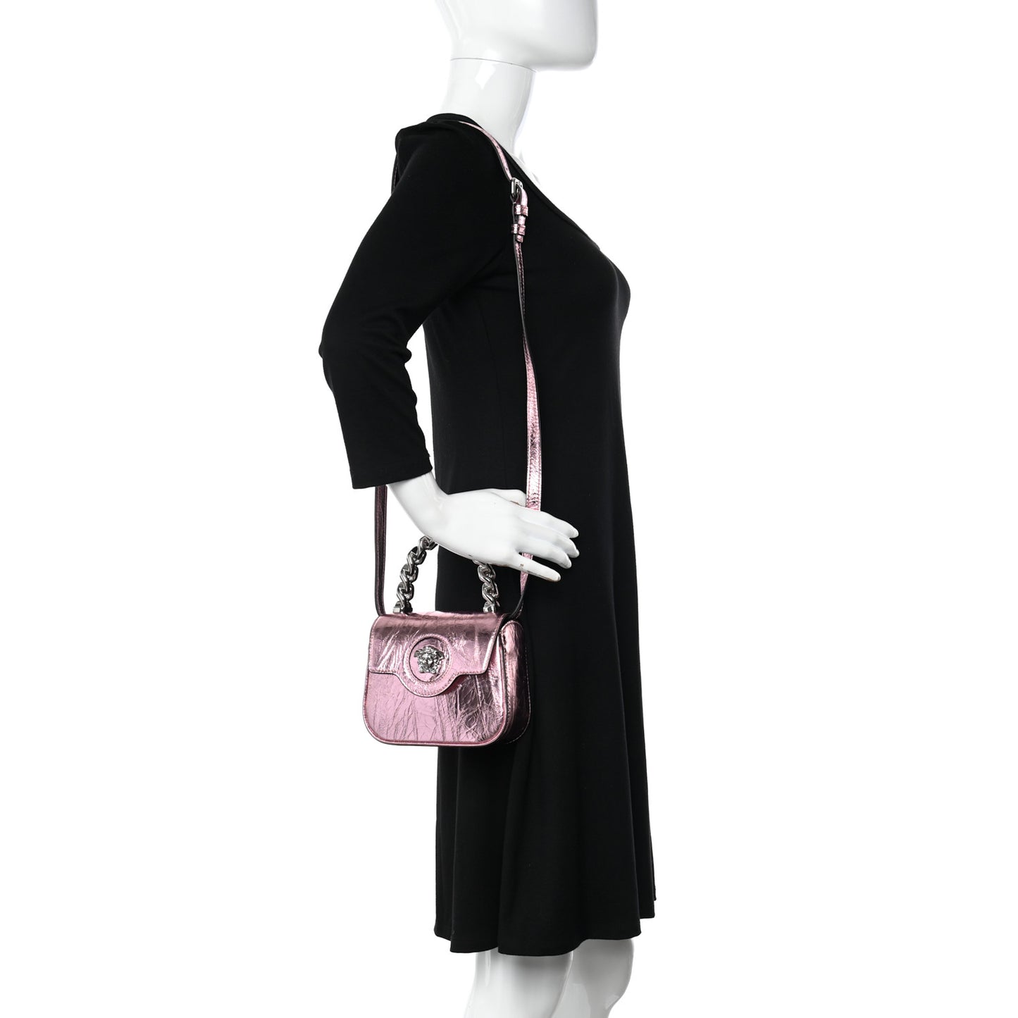 Metallic Crackled Lambskin Mini La Medusa Bag Pink