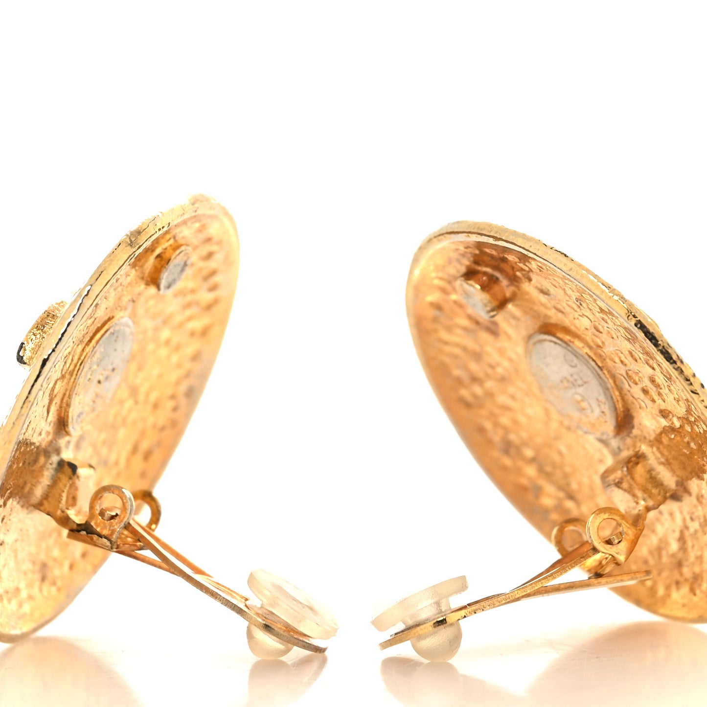 Metal CC Round Clip On Earrings Silver Gold