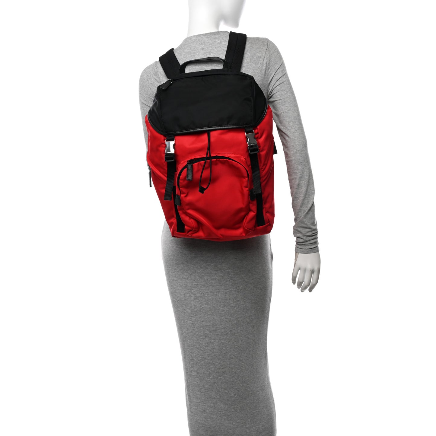 Tessuto Nylon Montagna Double Buckle Backpack Red Black