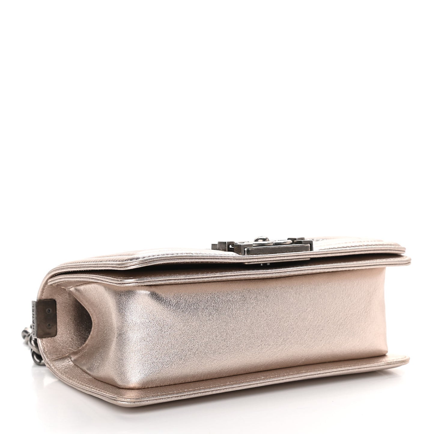 Metallic Calfskin Crystal Studded Small Boy Flap Light Pink