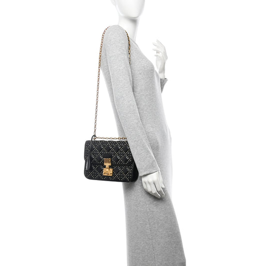 Lambskin Cannage Studded Large Dioraddict Flap Bag Black