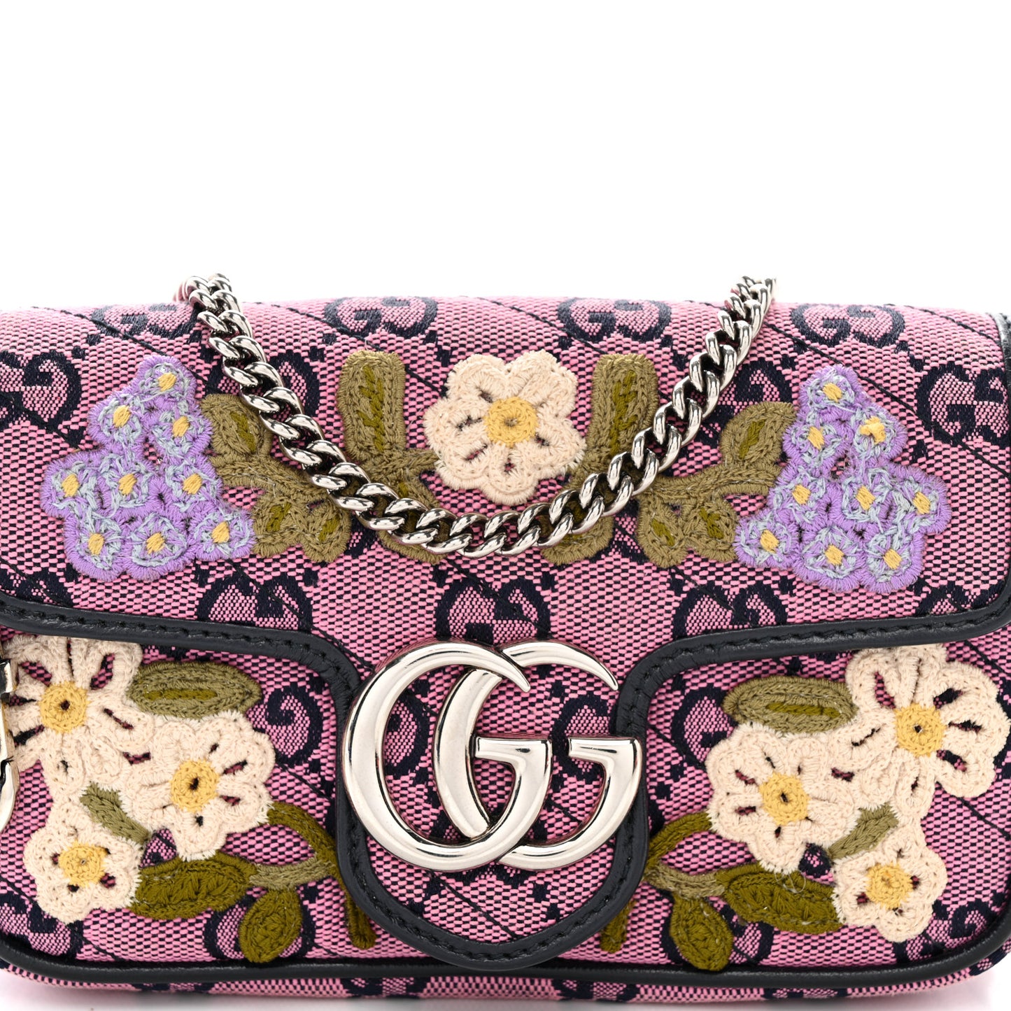 Monogram Multicolor Matelasse Diagonal Floral Embroidered Super Mini GG Marmont Shoulder Bag Pink Blue Ivory Green Lilac