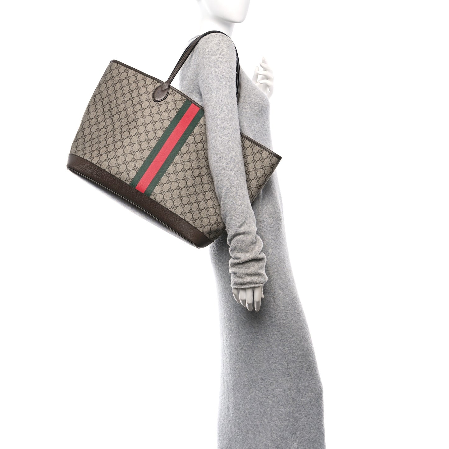 GG Supreme Monogram Textured Dollar Calfskin Web Large Ophidia Tote Beige Ebony New Acero