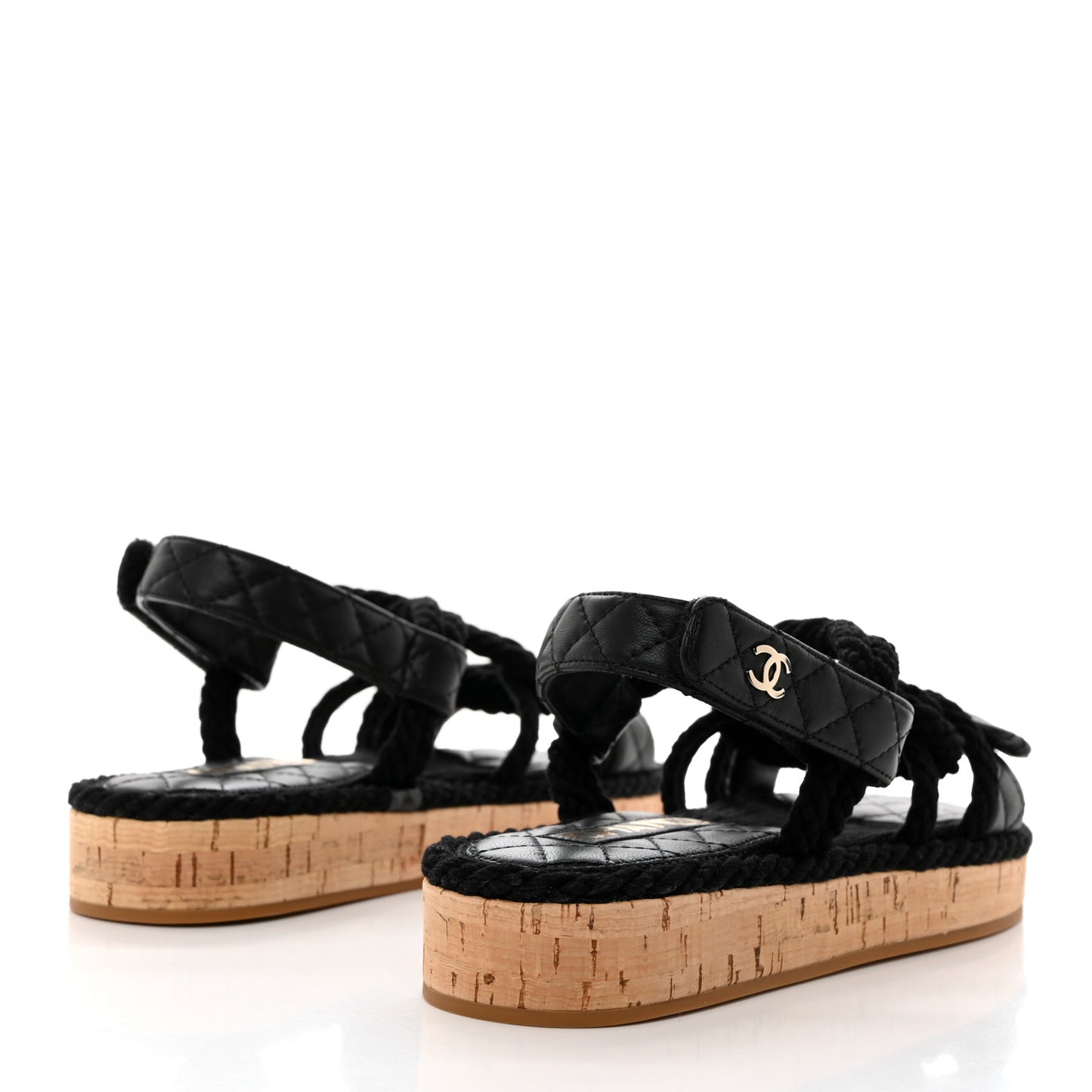Cord Lambskin Quilted Logo Sandals 38 Black
