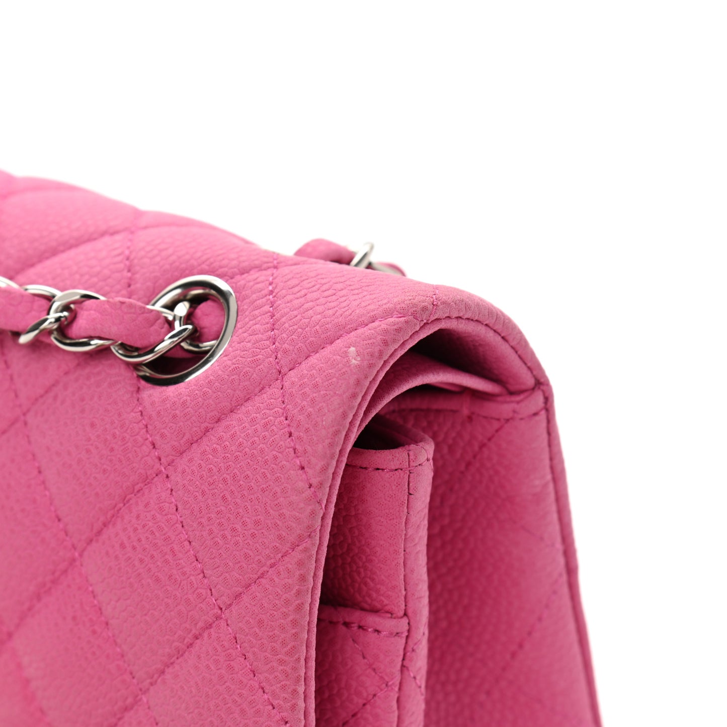 Iridescent Caviar Quilted Medium Double Flap Pink