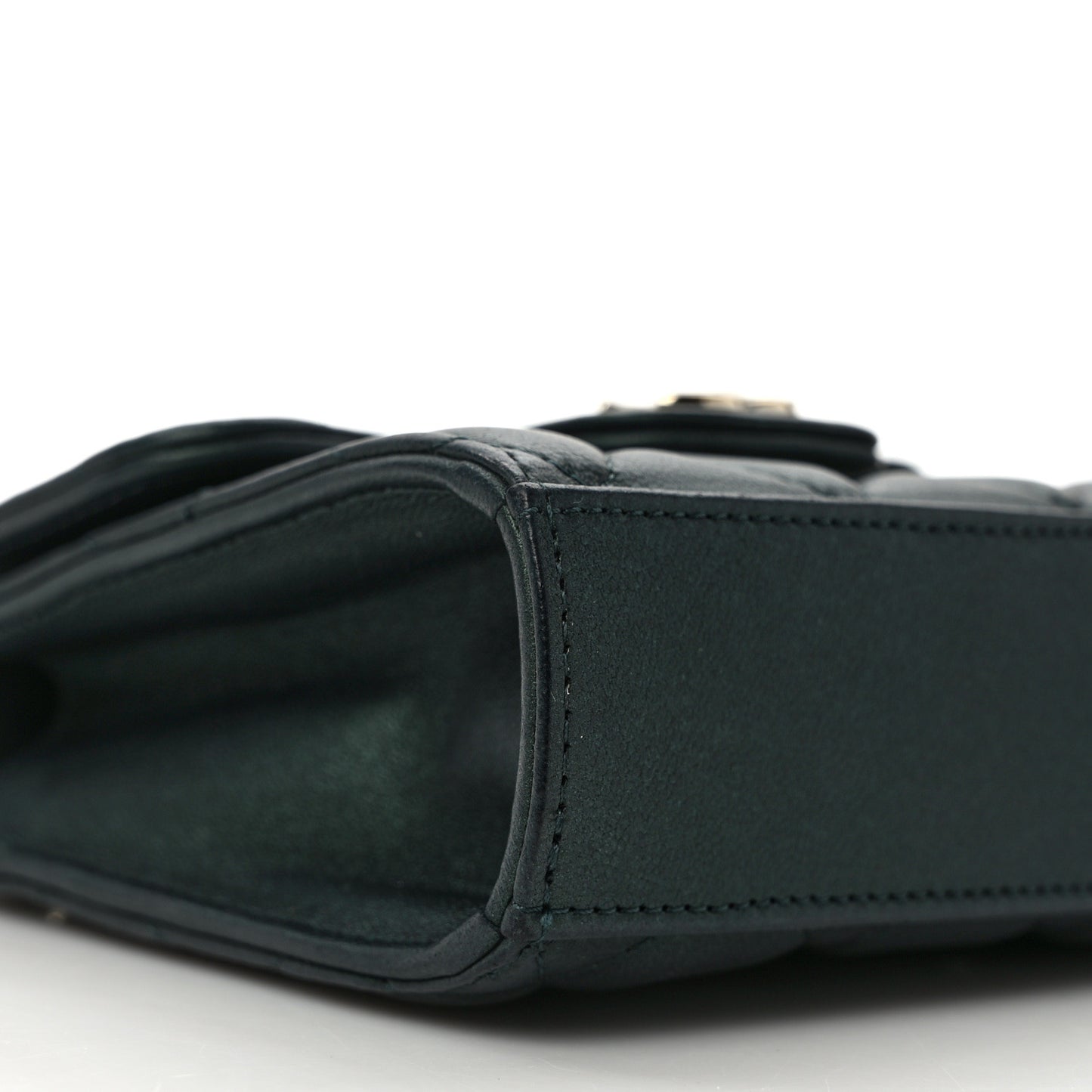 Iridescent Lambskin Quilted Top Handle Flap Clutch With Chain Dark Green